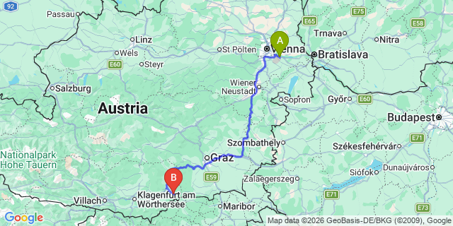 Map: Vienna Airport (VIE) to Sankt Margarethen im Lavanttal