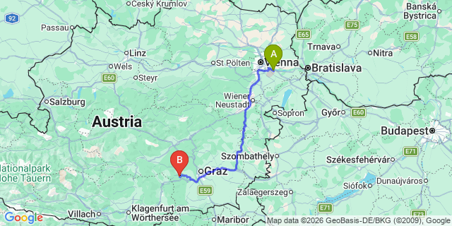 Map: Vienna Airport (VIE) to Sankt Martin am Wöllmißberg