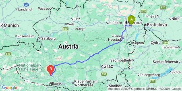 Map: Vienna Airport (VIE) to Sankt Peter in Holz