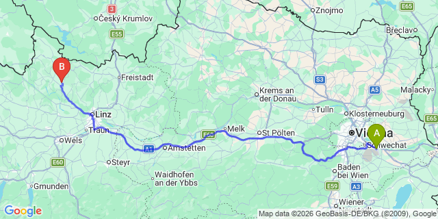 Map: Vienna Airport (VIE) to Sankt Ulrich im Mühlkreis