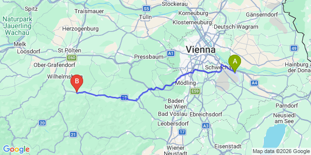 Map: Vienna Airport (VIE) to Sankt Veit an der Gölsen