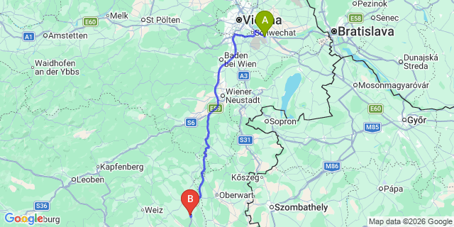 Map: Vienna Airport (VIE) to Sebersdorf