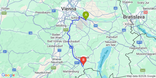Map: Vienna Airport (VIE) to Siegendorf