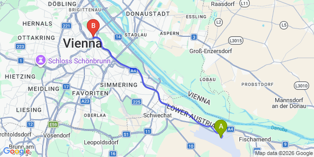 Map: Vienna Airport (VIE) to Space Home Apartment - City Center