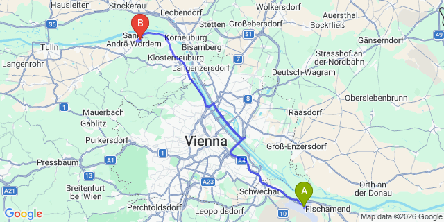 Map: Vienna Airport (VIE) to St. Andra-Wördern