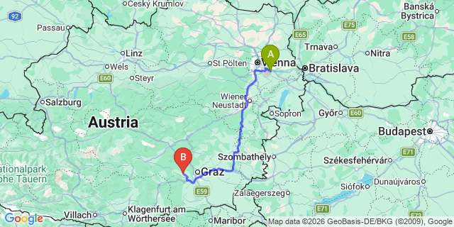 Map: Vienna Airport (VIE) to Stallhofen