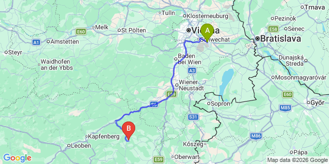 Map: Vienna Airport (VIE) to Strallegg
