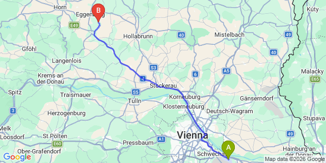 Map: Vienna Airport (VIE) to Straning-Grafenberg