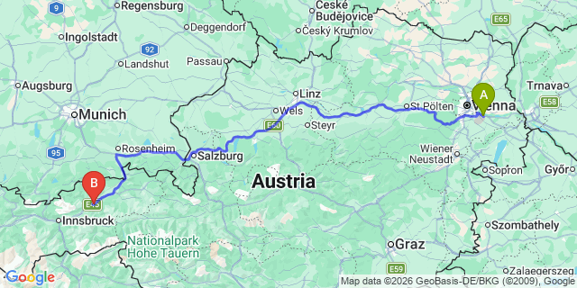 Map: Vienna Airport (VIE) to Strass im Zillertal