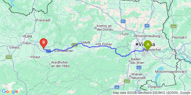 Map: Vienna Airport (VIE) to Strengberg