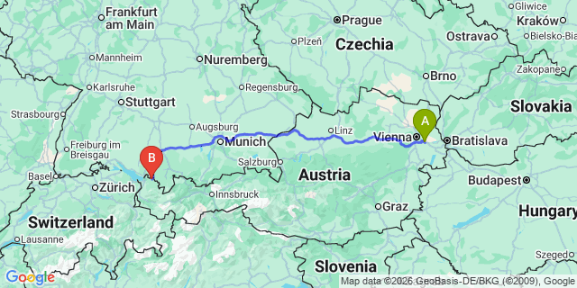 Map: Vienna Airport (VIE) to Sulzberg