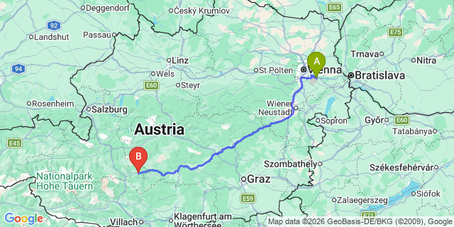 Map: Vienna Airport (VIE) to Tamsweg