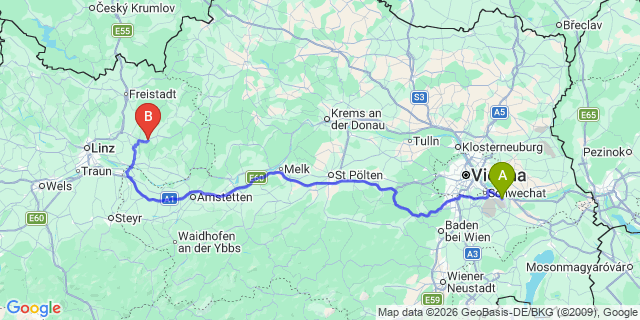 Map: Vienna Airport (VIE) to Tragwein