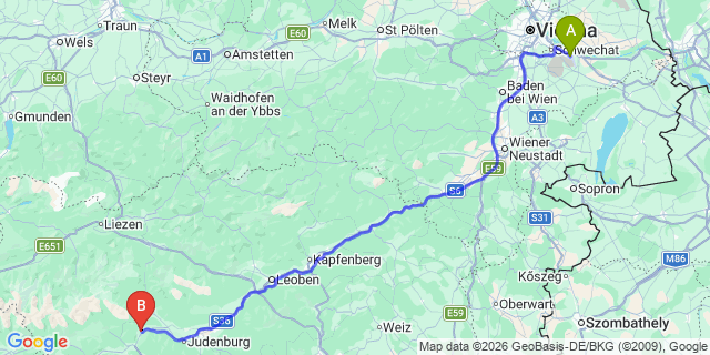 Map: Vienna Airport (VIE) to Unzmarkt-Frauenburg