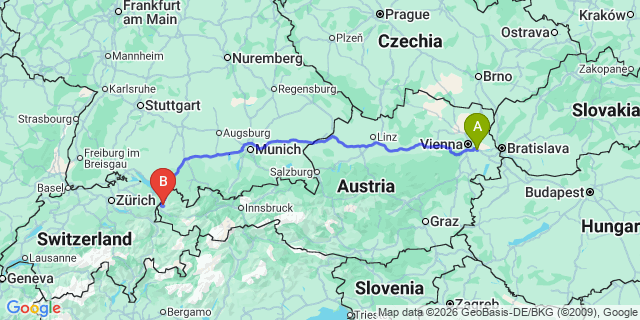 Map: Vienna Airport (VIE) to Viktorsberg