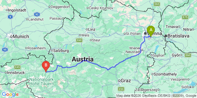 Map: Vienna Airport (VIE) to Vorfusch