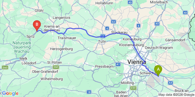 Map: Vienna Airport (VIE) to Wachau