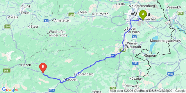 Map: Vienna Airport (VIE) to Wald am Schoberpaß
