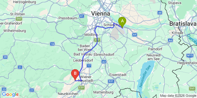 Map: Vienna Airport (VIE) to Weikersdorf Am Steinfelde