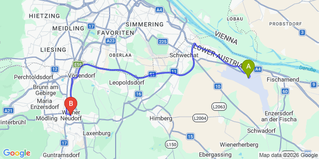 Map: Vienna Airport (VIE) to Wiener Neudorf