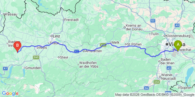 Map: Vienna Airport (VIE) to Wolfsegg am Hausruck