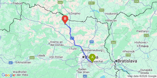 Map: Vienna Airport (VIE) to Zellerndorf