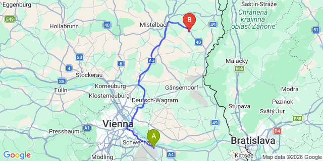 Map: Vienna Airport (VIE) to Zistersdorf