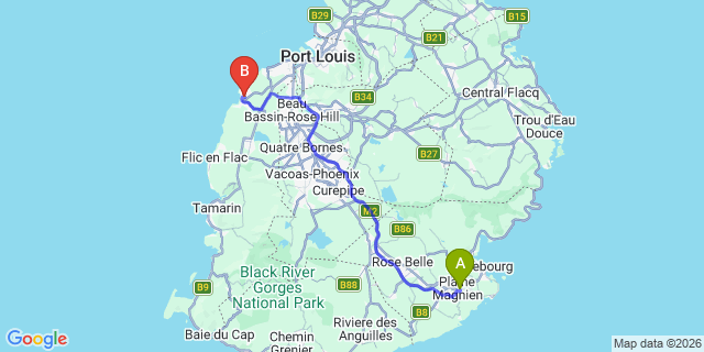 Map: Mauritius Airport (MRU) to Albion