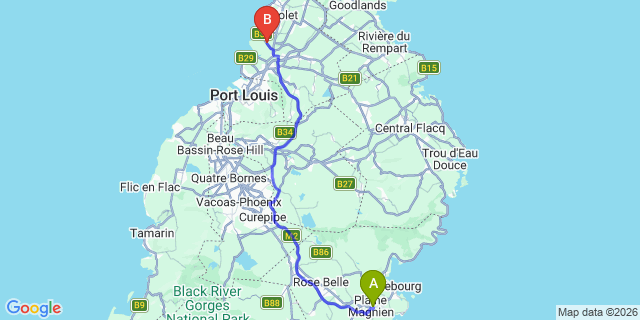 Map: Mauritius Airport (MRU) to Batelage Guest House, Mauritius