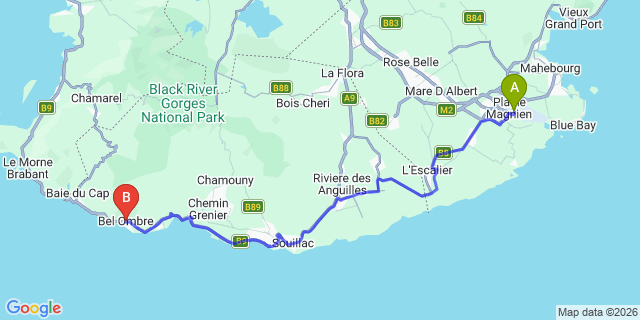 Map: Mauritius Airport (MRU) to Bel Ombre