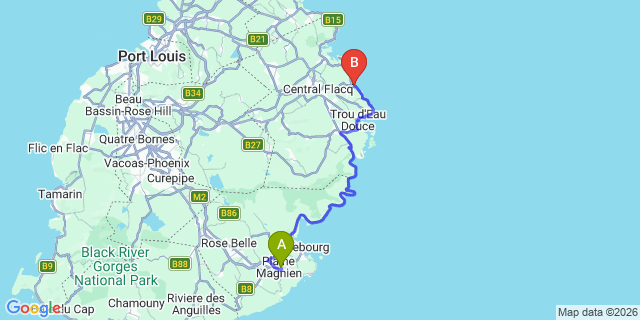 Map: Mauritius Airport (MRU) to Belle Mare