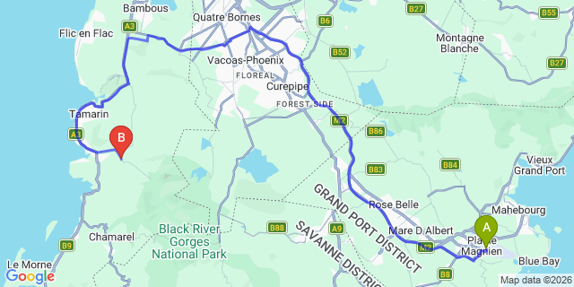 Map: Mauritius Airport (MRU) to Black River