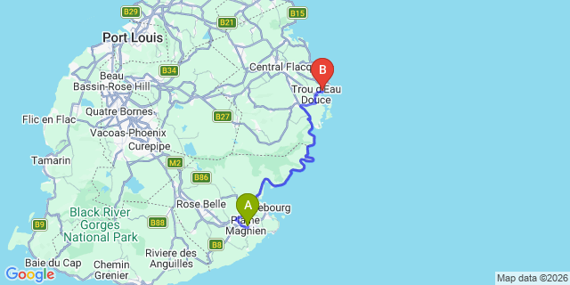 Map: Mauritius Airport (MRU) to Blue Beach Apartments, Mauritius