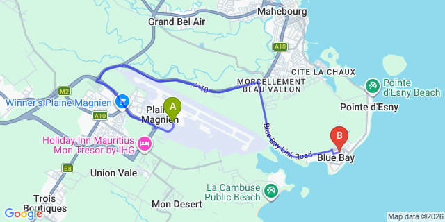 Map: Mauritius Airport (MRU) to Blue Sky Apartments, Mauritius