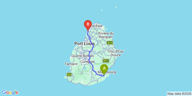 Map: Mauritius Airport (MRU) to Camp Bestel