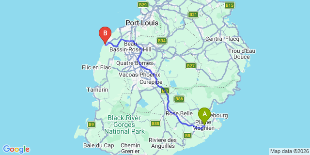 Map: Mauritius Airport (MRU) to Club Med Albion Hotel