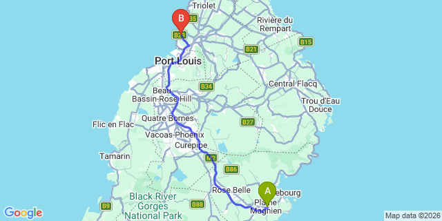 Map: Mauritius Airport (MRU) to Cocotiers Seaside Boutik Hotel, Mauritius