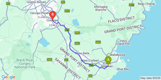 Map: Mauritius Airport (MRU) to Curepipe