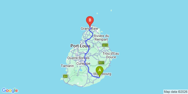 Map: Mauritius Airport (MRU) to L’Ilot Bleu Guest House, Mauritius