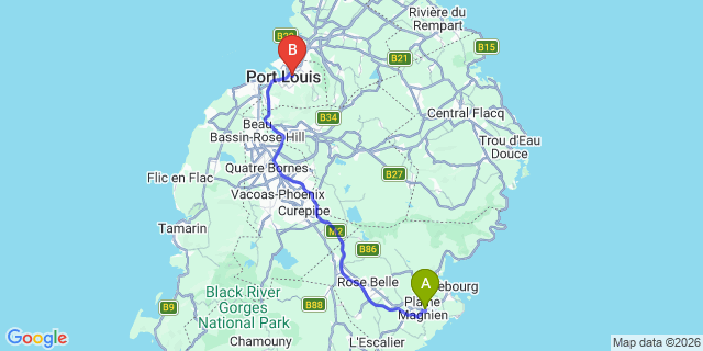 Map: Mauritius Airport (MRU) to La Pommeraie Guest House, Mauritius