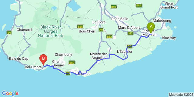 Map: Mauritius Airport (MRU) to La Villa Beach Residence, Mauritius