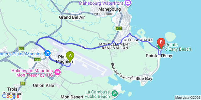 Map: Mauritius Airport (MRU) to Les Aigrettes, Mauritius
