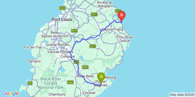 Map: Mauritius Airport (MRU) to Long Beach Mauritius, Mauritius