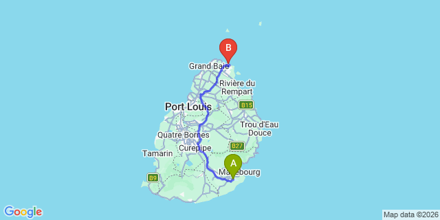 Map: Mauritius Airport (MRU) to LUX* Grand Gaube, Mauritius