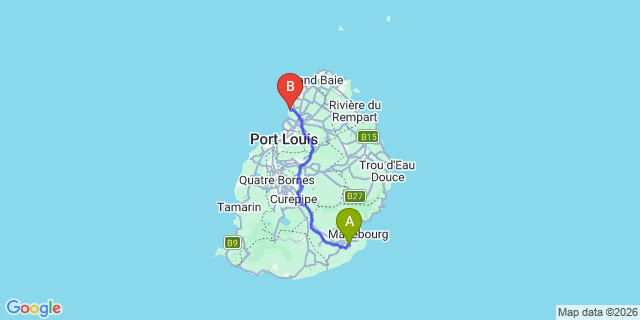 Map: Mauritius Airport (MRU) to Maritim Resort & Spa Mauritius, Mauritius