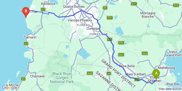Map: Mauritius Airport (MRU) to Ocean View Apartments, Mauritius