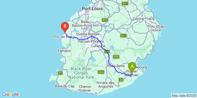 Map: Mauritius Airport (MRU) to Palm Tree Apartments, Mauritius