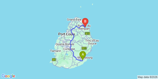 Map: Mauritius Airport (MRU) to Pointe des Lascars