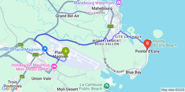 Map: Mauritius Airport (MRU) to Seaside Apartments, Mauritius