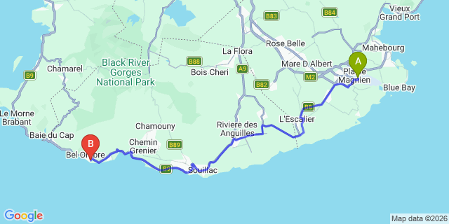 Map: Mauritius Airport (MRU) to Tamassa All-Inclusive Resort, Mauritius